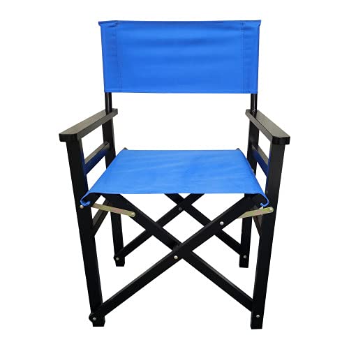Set of 2 Folding Director Chairs, Solid Wood Canvas Fabric Camping Lawn Chairs, Blue C52888