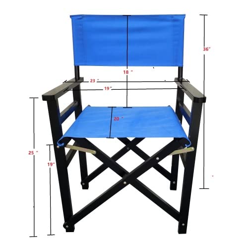 Set of 2 Folding Director Chairs, Solid Wood Canvas Fabric Camping Lawn Chairs, Blue C52888