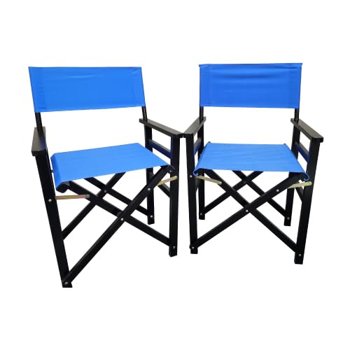 Set of 2 Folding Director Chairs, Solid Wood Canvas Fabric Camping Lawn Chairs, Blue C52888