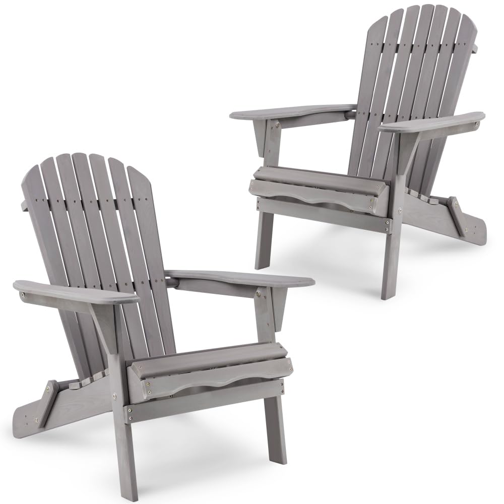 Wooden Folding Adirondack Chair Set of 2 Solid Cedar B774514