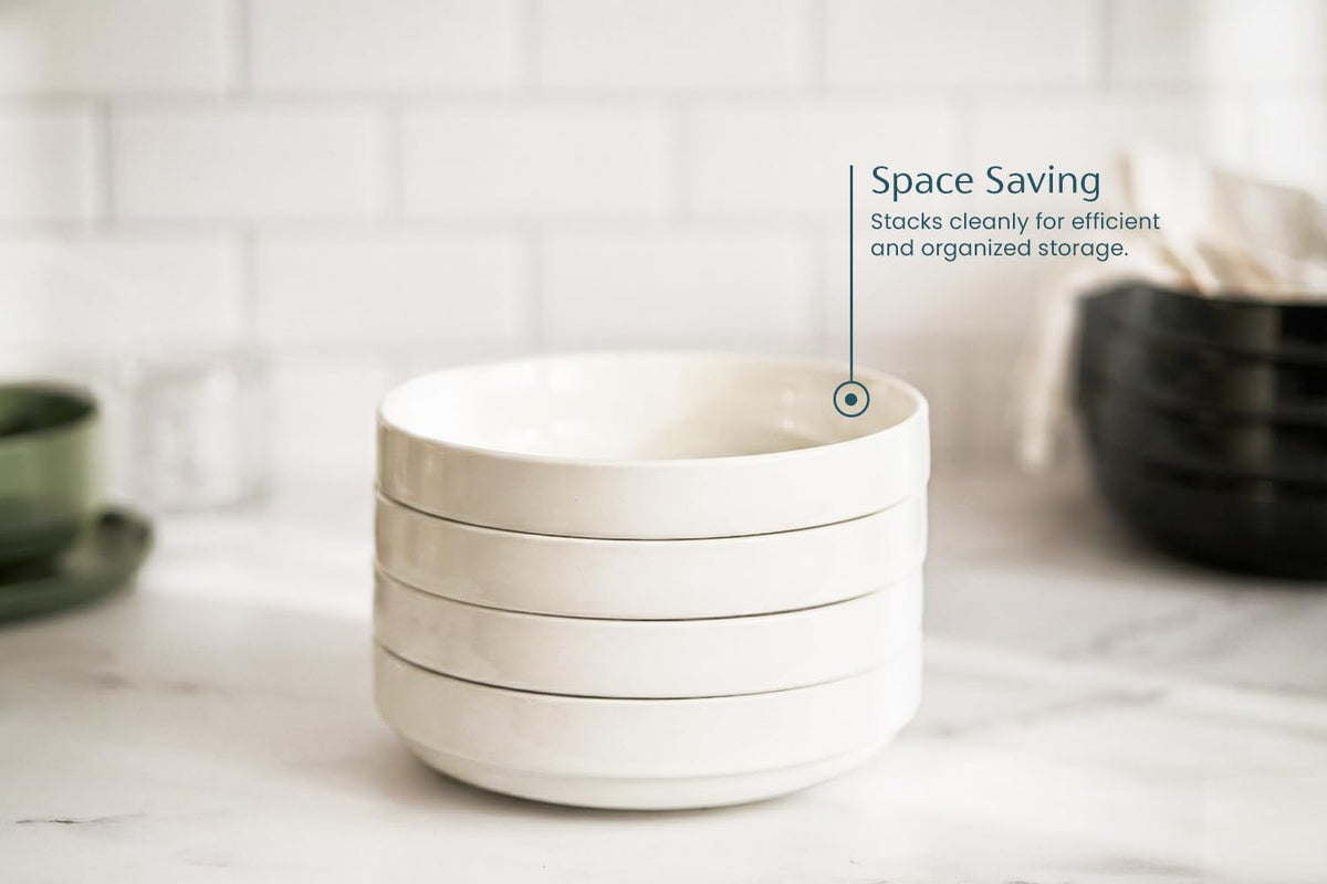 Ceramic Pasta Bowls Set of 4 White B577