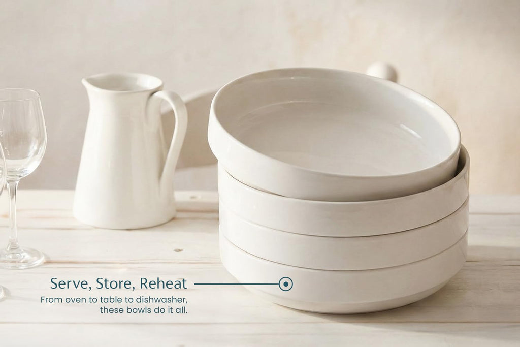 Ceramic Pasta Bowls Set of 4 White B577