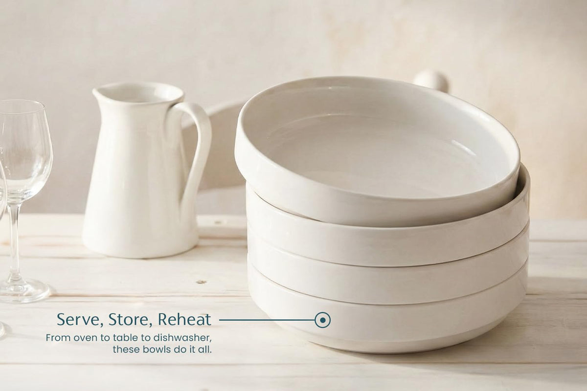 Ceramic Pasta Bowls Set of 4 White B577
