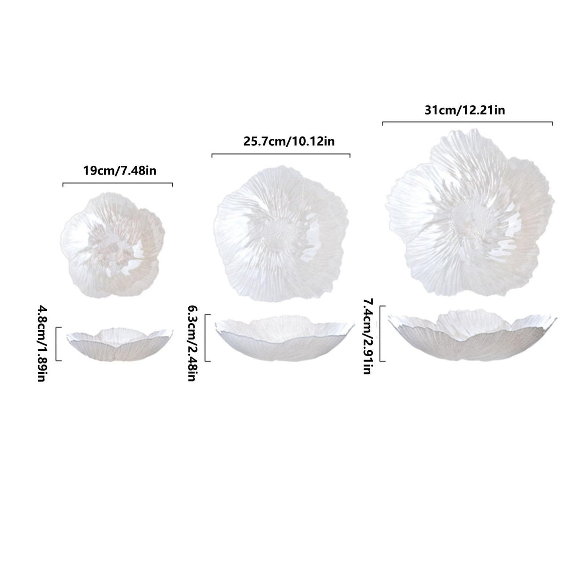 Fruit Bowl Flower Shape Fruit Plate 3 Sets Crystal Glass Pearlescent White K664228