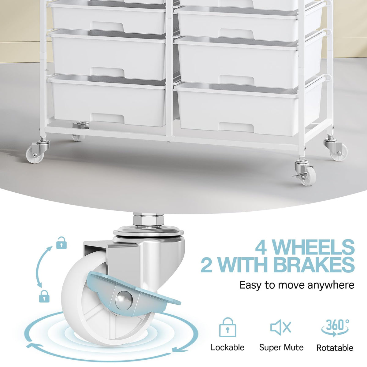 White 12 Drawers Rolling Storage Cart with Wooden Top R301007