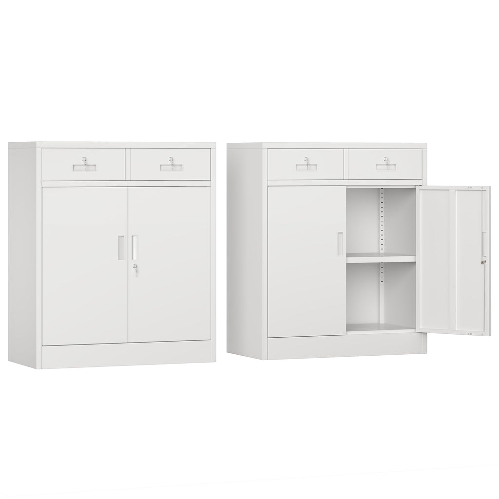 White Metal Storage Cabinet with 2 Drawers B820542
