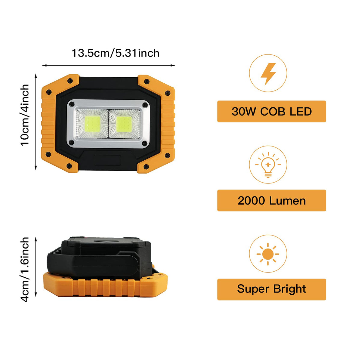 30W 2000LM Portable Waterproof Rechargeable LED Work Light with Stand A920