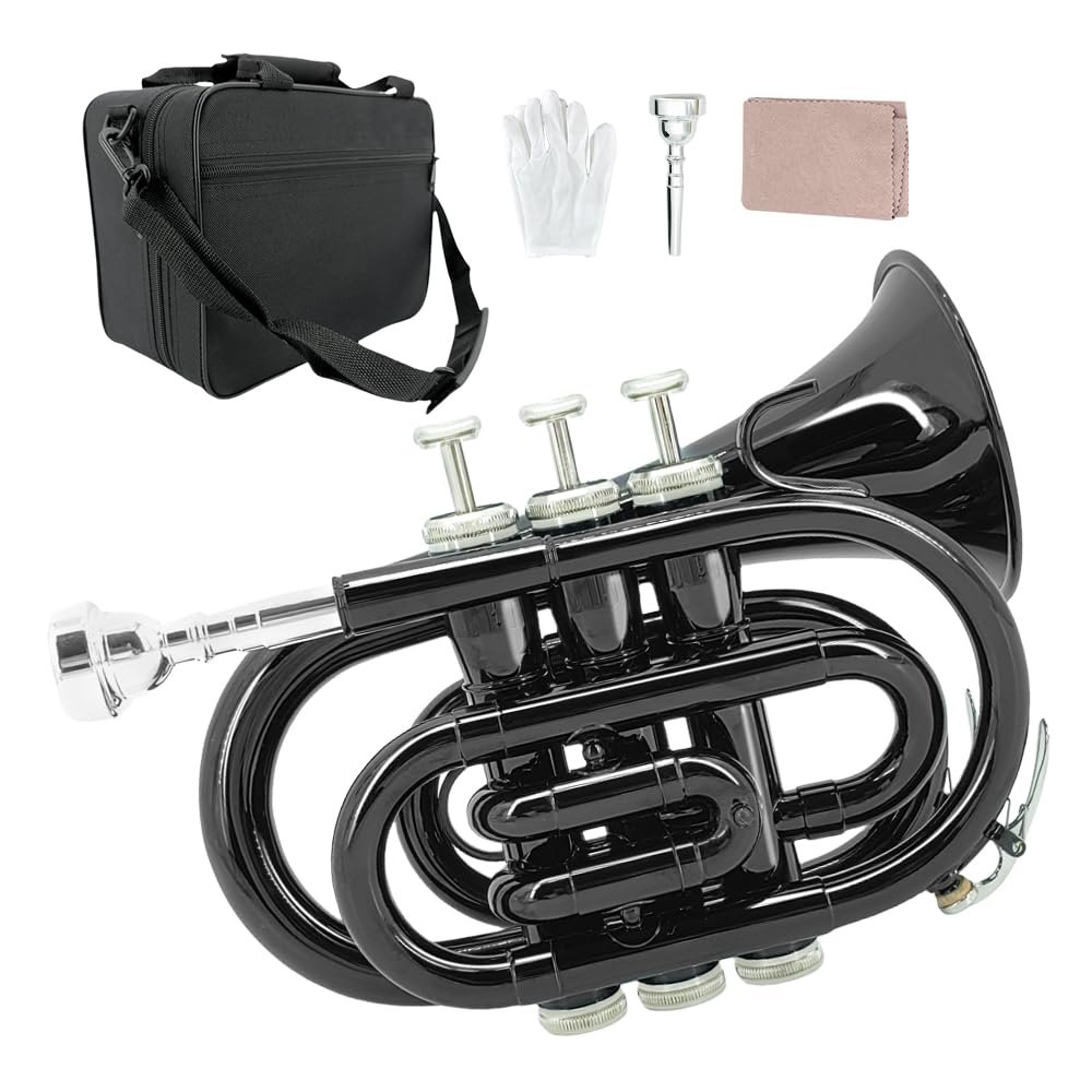 Bb Flat Pocket Trumpet with 7C Mouthpiece and Hard Case T802328