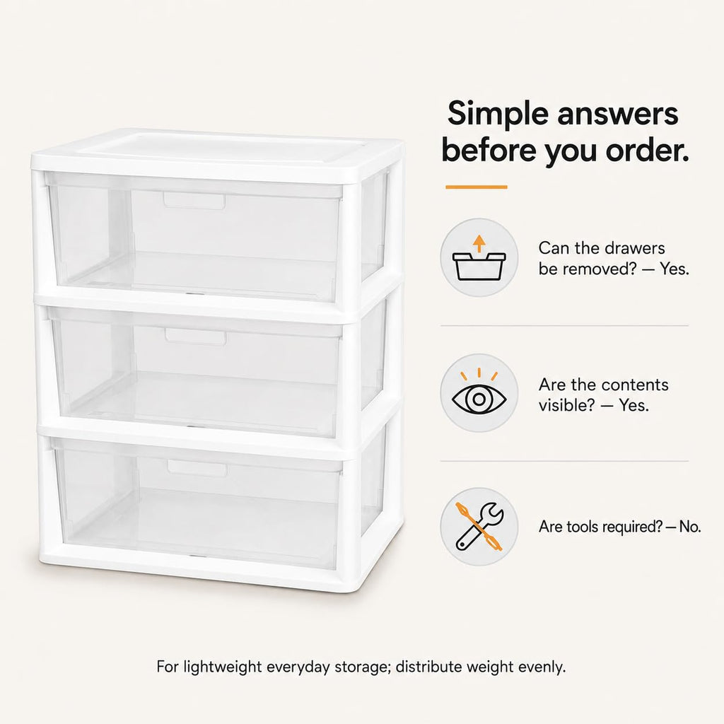 3-Drawer Plastic Storage Tower with Clear Removable Bins W696023