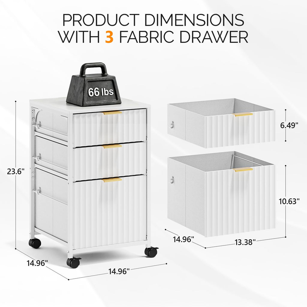 White 3 Drawer Rolling File Cabinet J32264