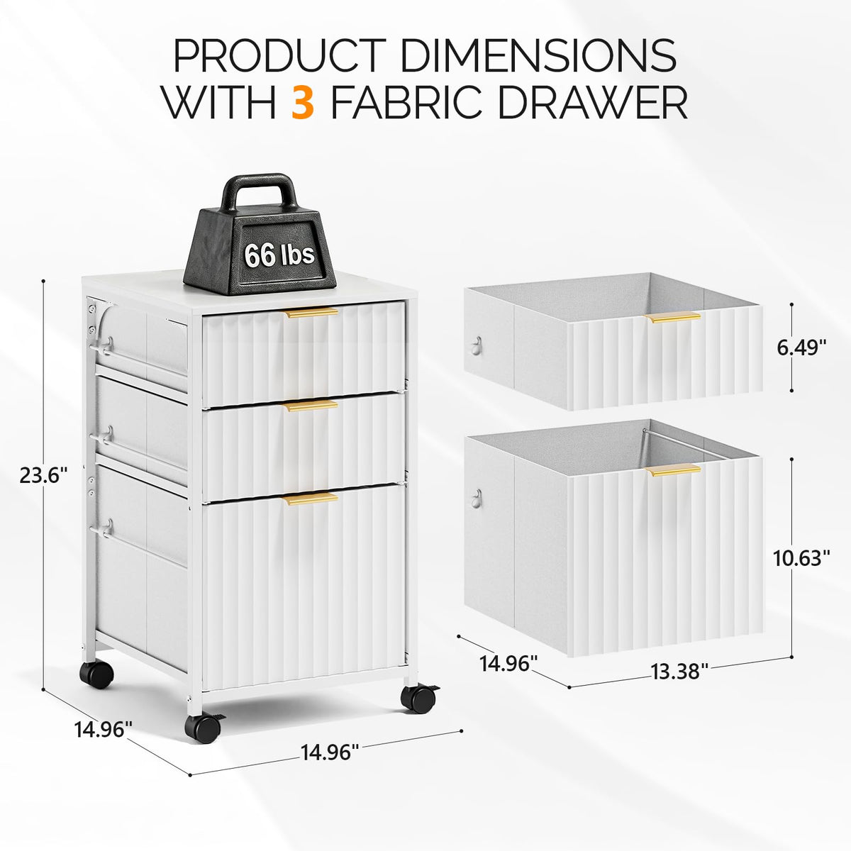 White 3 Drawer Rolling File Cabinet J32264