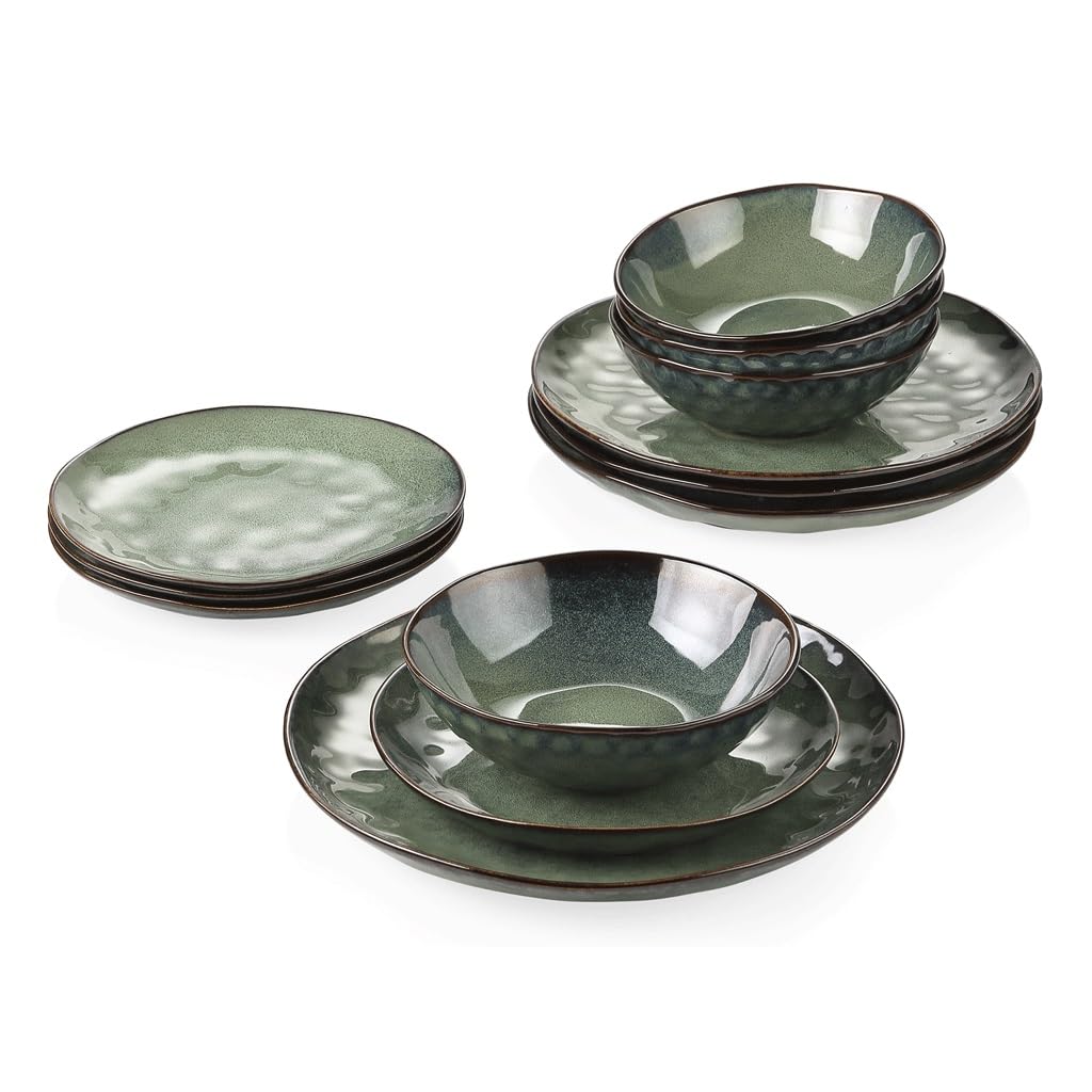 12-Piece Green Ceramic Stoneware Dinner Set S6710