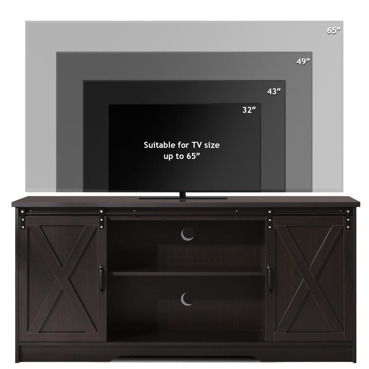 65 Inch TV Stand with Sliding Barn Doors H562