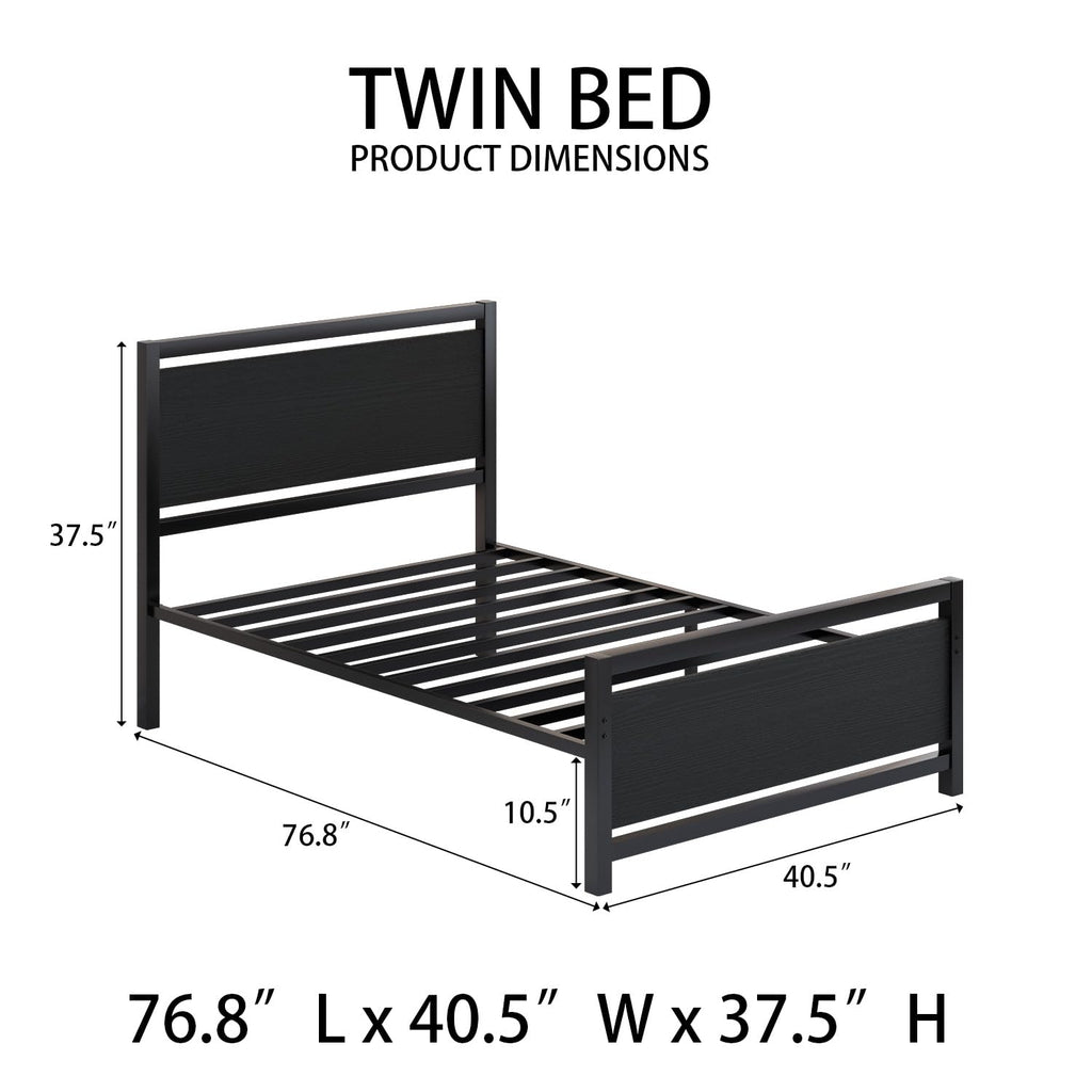 Twin Bed Frame with Headboard and Under-Bed Storage, Black Z757347