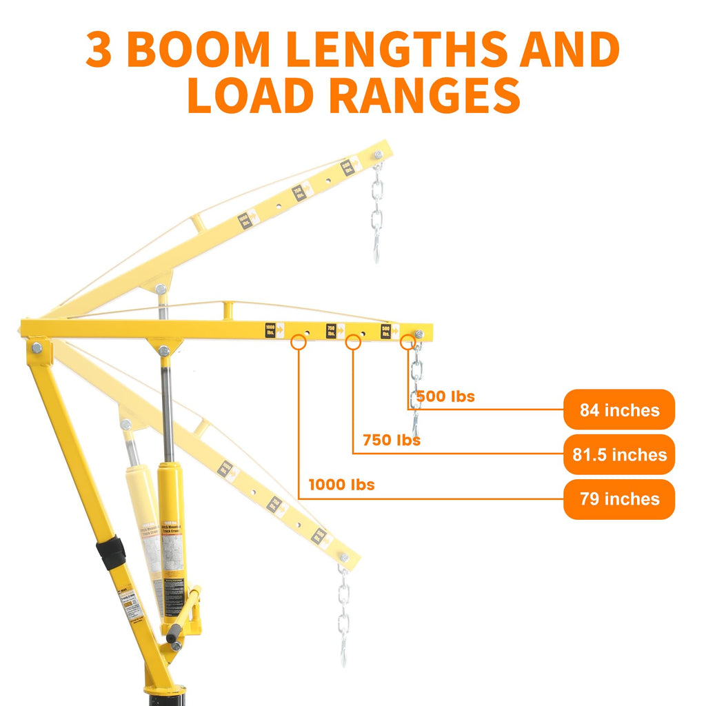1000 lb Capacity Hydraulic Swivel Hitch Mount Truck Crane Q4382