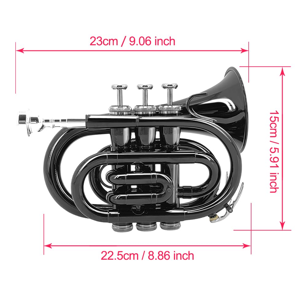 Bb Flat Pocket Trumpet with 7C Mouthpiece and Hard Case T802328