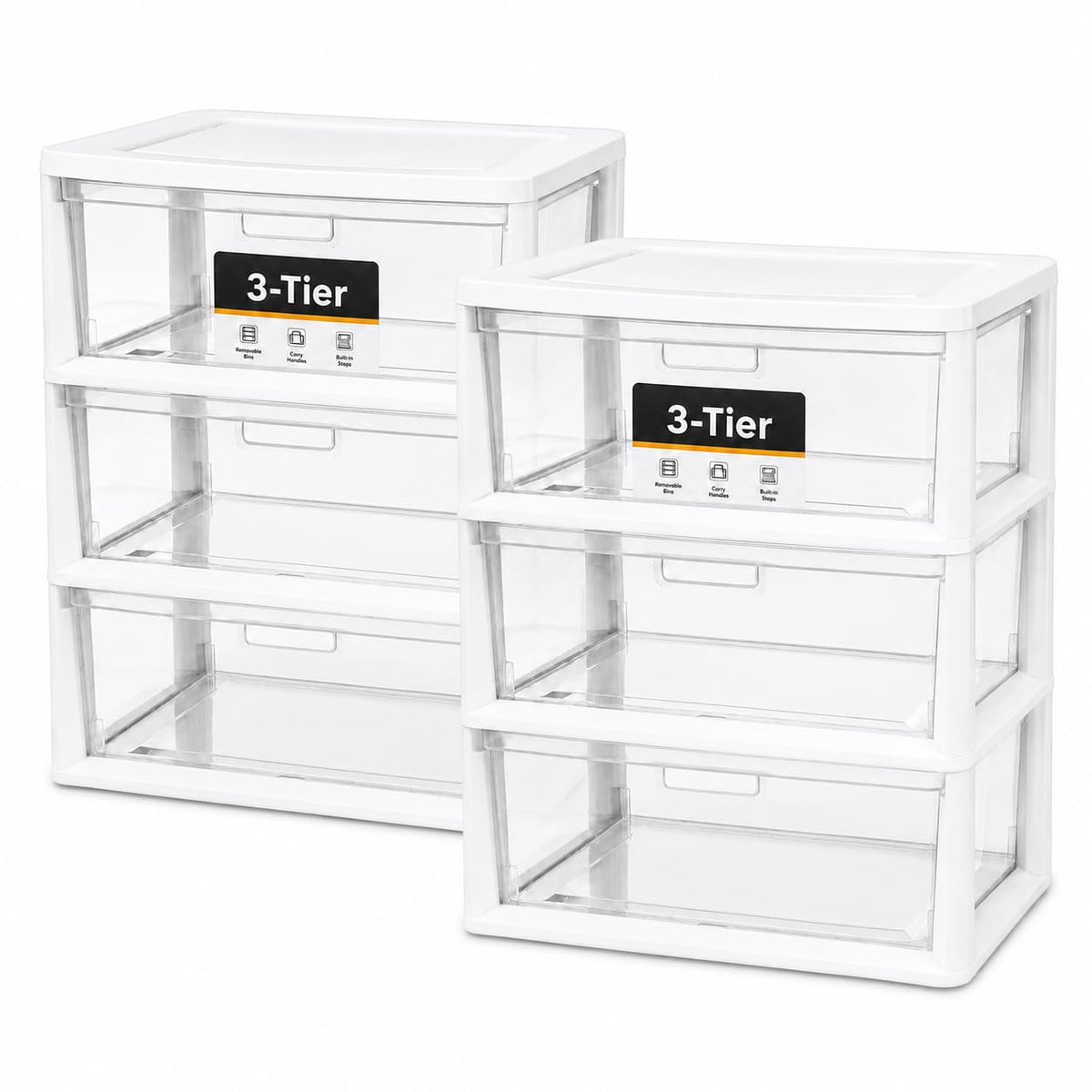 3-Drawer Plastic Storage Tower with Clear Removable Bins W696023