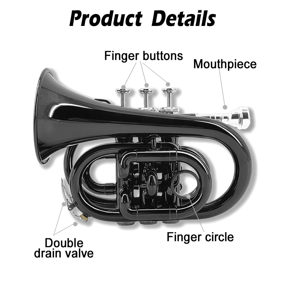 Bb Flat Pocket Trumpet with 7C Mouthpiece and Hard Case T802328