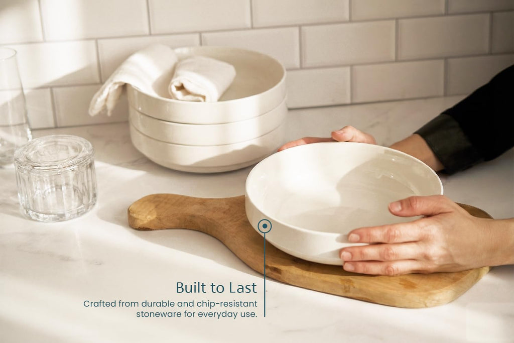 Ceramic Pasta Bowls Set of 4 White B577