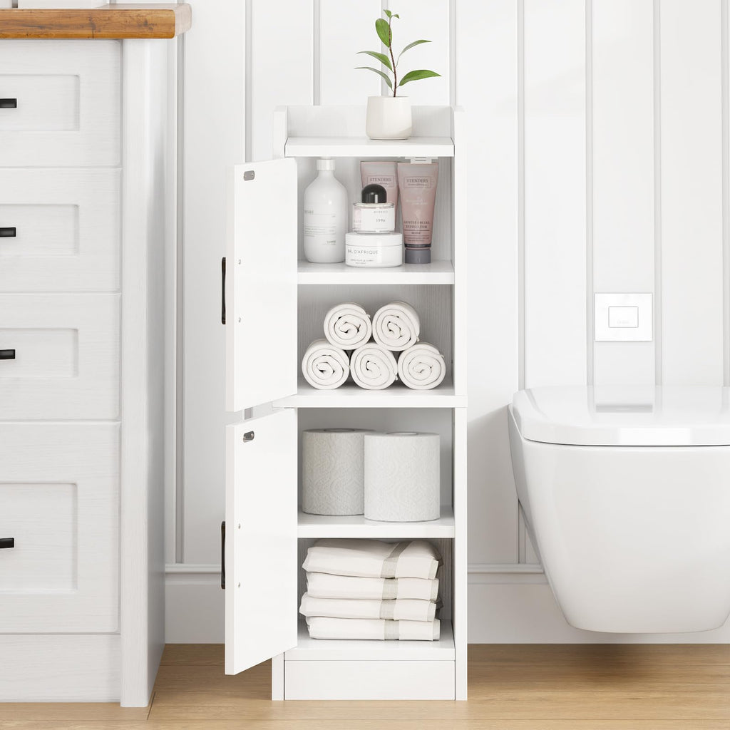 White Narrow Bathroom Storage Cabinet with 2 Doors and Shelves Z1020