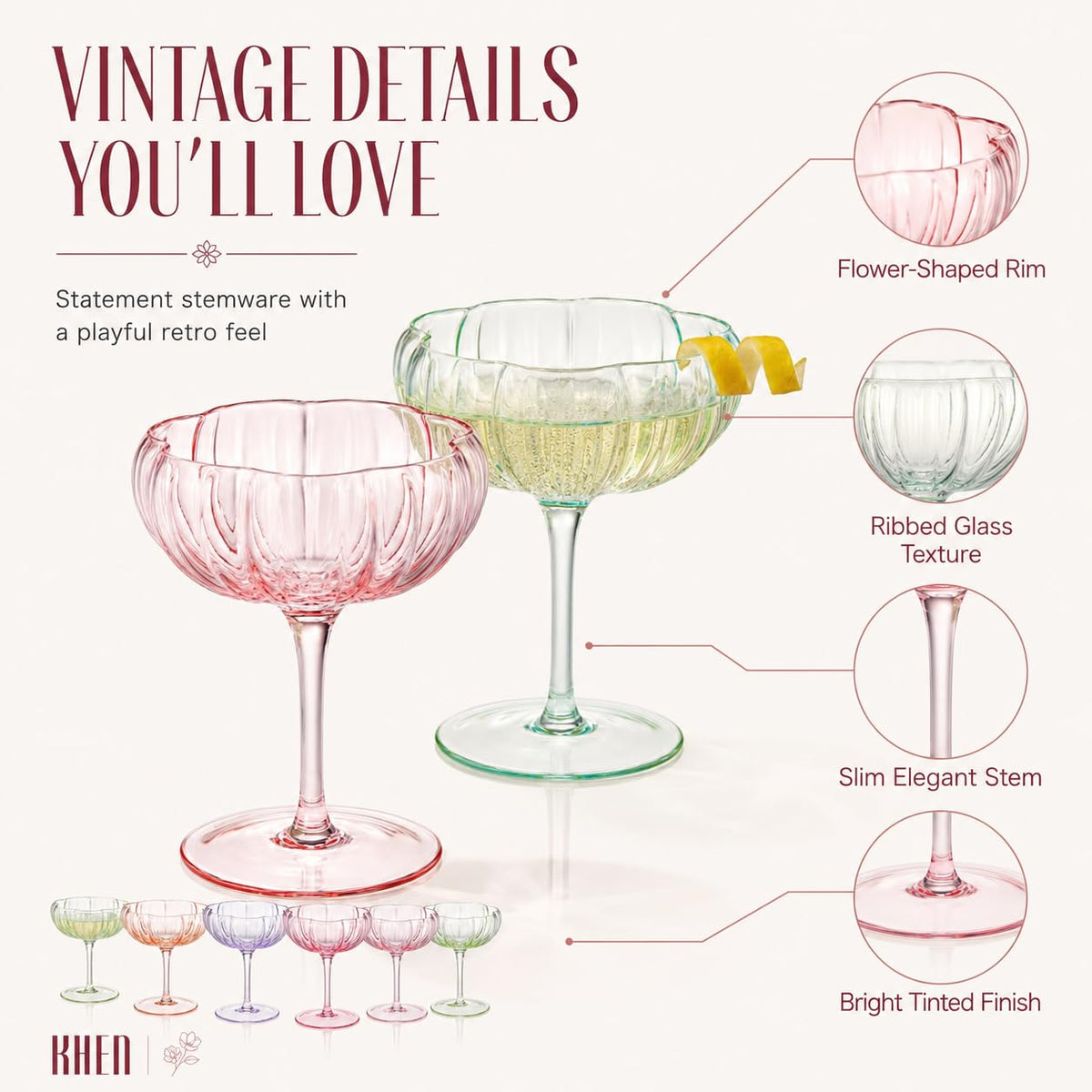 Vintage Wavy Glass Coupes Set of 6 I8702