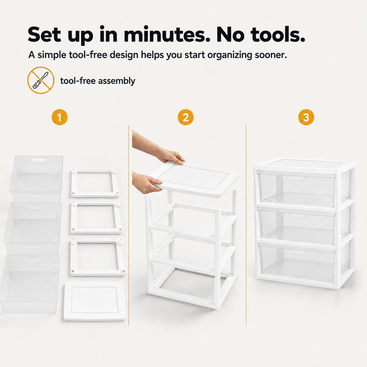 3-Drawer Plastic Storage Tower with Clear Removable Bins W696023