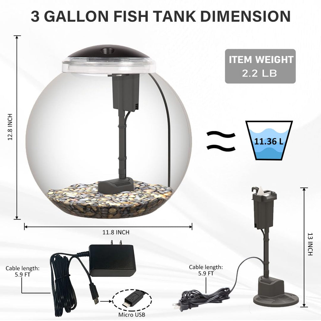 3-Gallon Aquarium Starter Kit with Power Filter and LED Light J6870