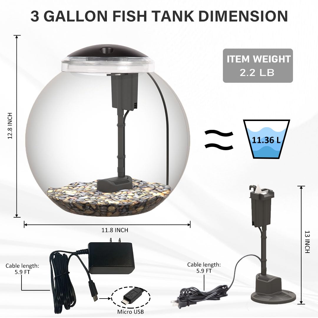 3-Gallon Aquarium Starter Kit with Power Filter and LED Light J6870