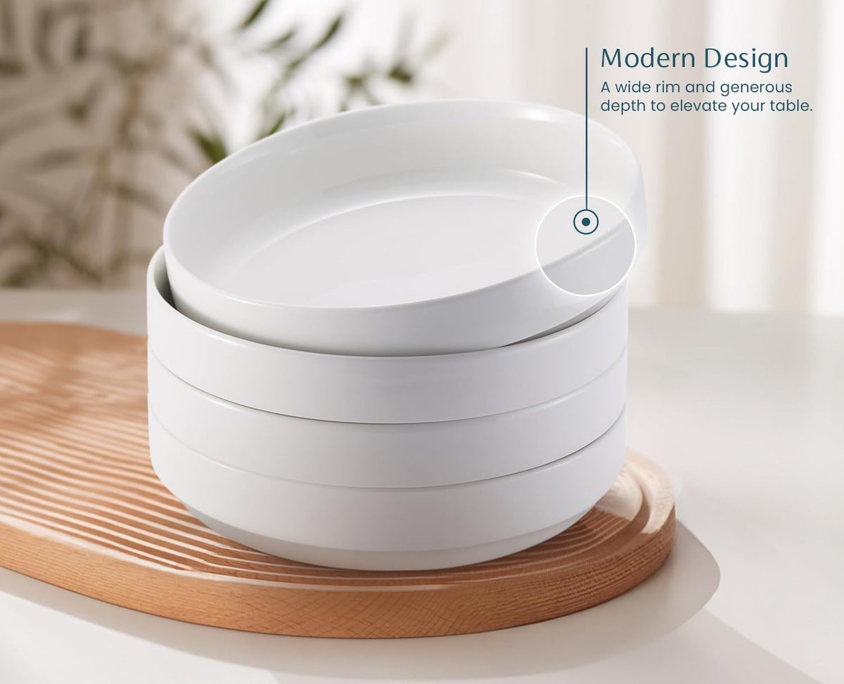 Ceramic Pasta Bowls Set of 4 White B577