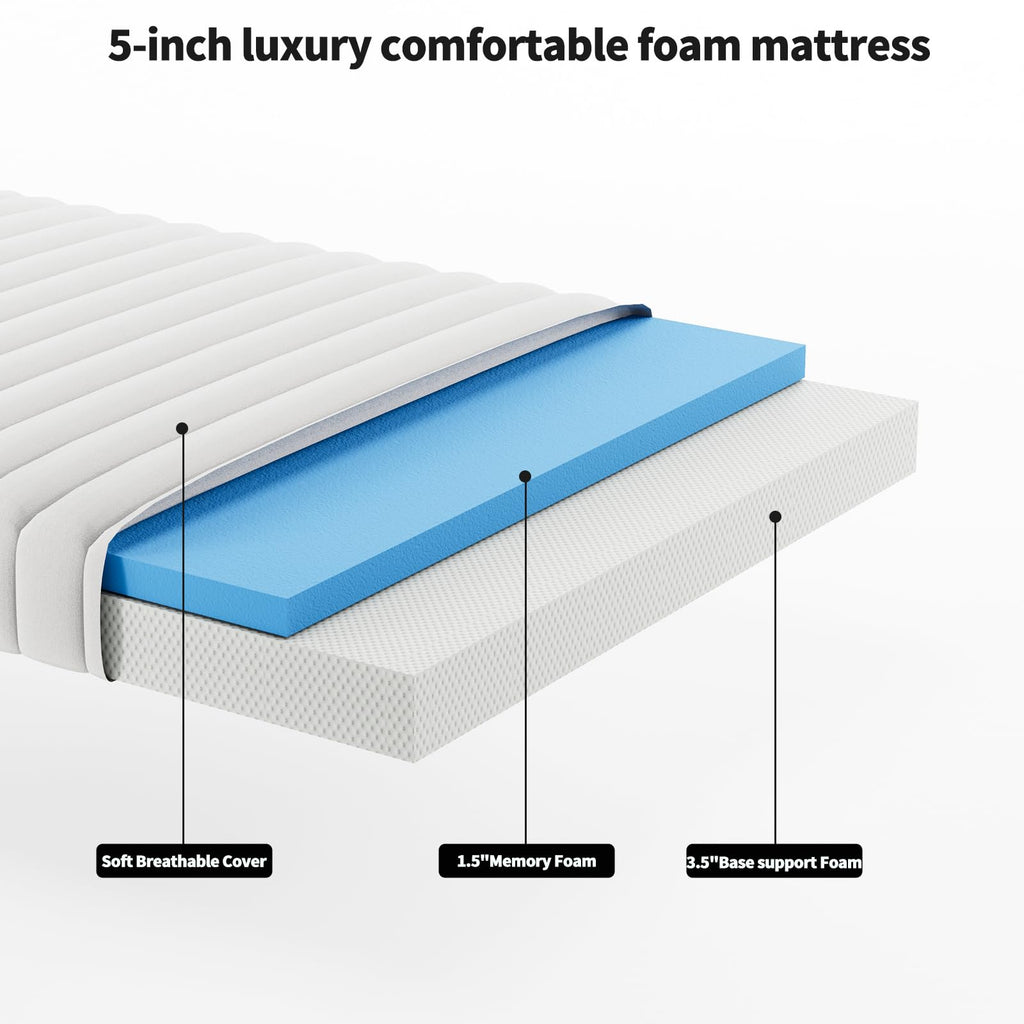 Queen Size Folding Bed with Memory Mattress and Headboard K519