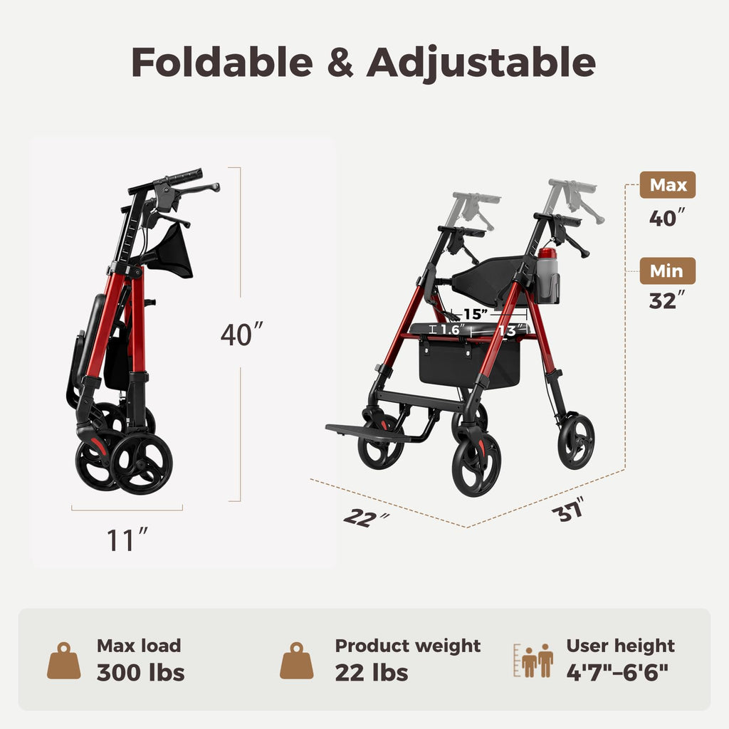 Lightweight Rollator Walkers Wheelchair Combo with Seat A73277
