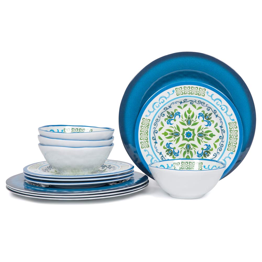 Melamine Dinnerware Set for 4, 12-Piece Blue Floral M230571