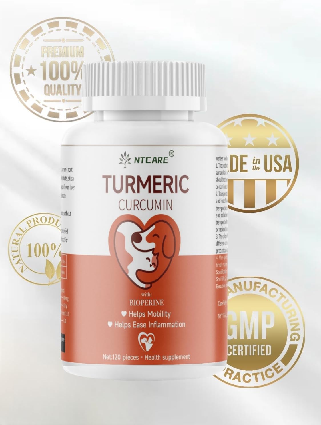 120 Chewable Tablets Turmeric Curcumin Dog Joint Support K3615