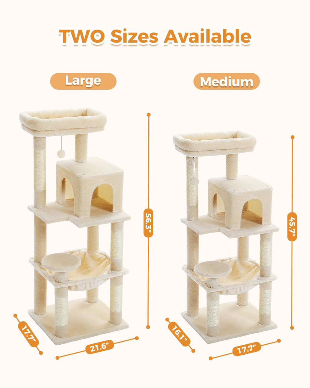 Beige 56.3" 6-Tier Cat Tree with Hammock and Condo O5730