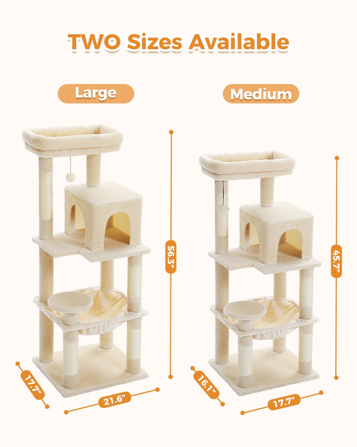 Beige 56.3" 6-Tier Cat Tree with Hammock and Condo O5730