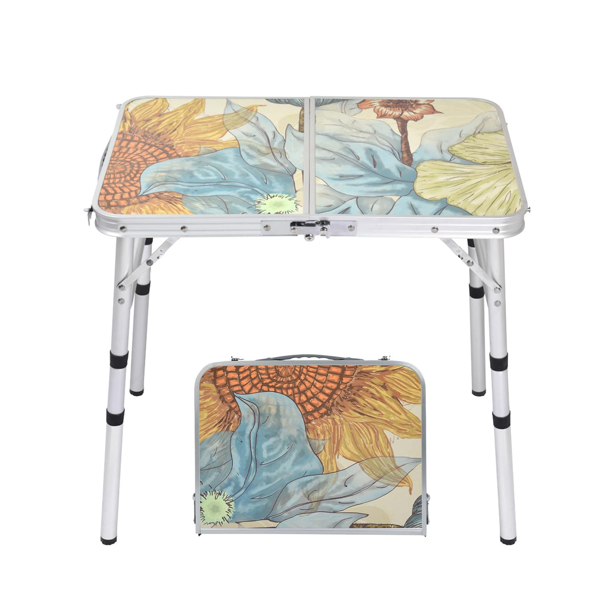Small Folding Camping Table Aluminum 3 Adjustable Heights G796489