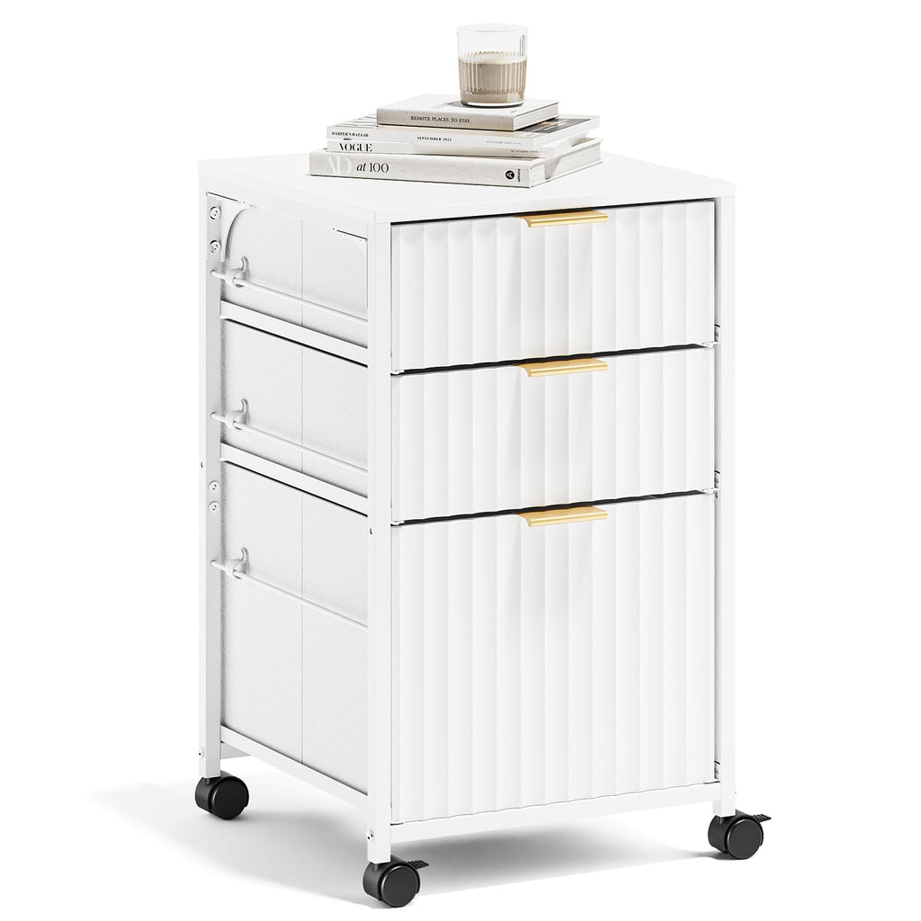 White 3 Drawer Rolling File Cabinet J32264