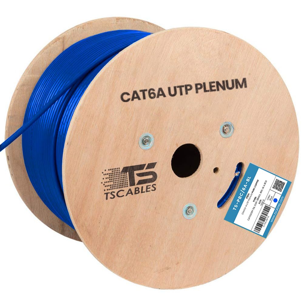 Cat6A Plenum 1000ft 23AWG UTP Solid Bare Copper Blue G160826