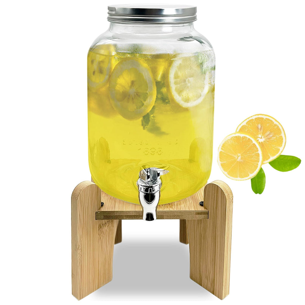 1 Gallon Beverage Dispenser with Wood Stand D4931
