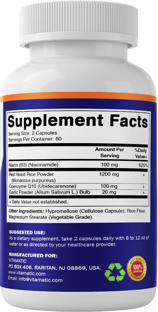 Red Yeast Rice CoQ10 Niacin Garlic 120 Veg Capsules N507