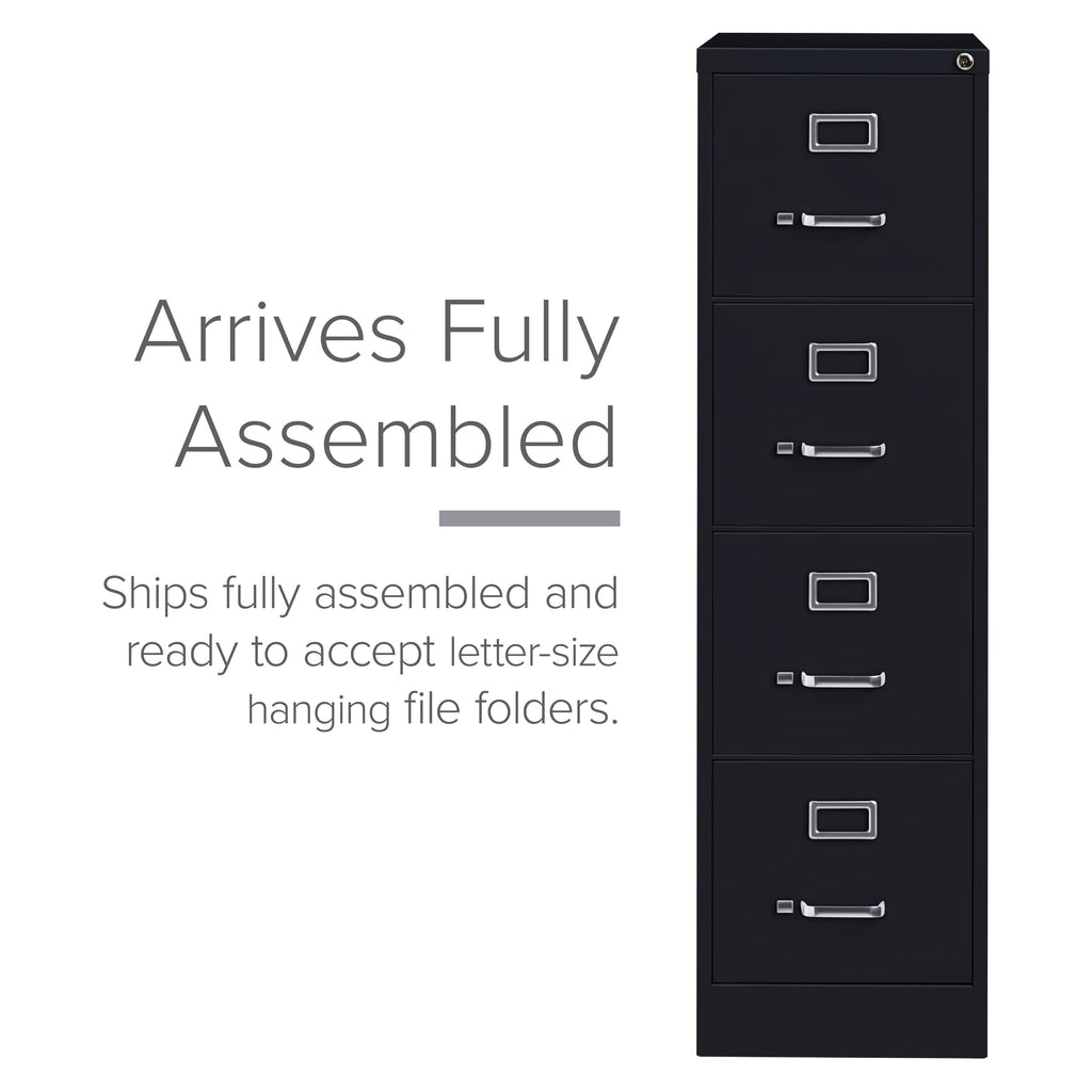 22" Deep 4 Drawer Letter Width Steel Vertical File Cabinet, Black D80825