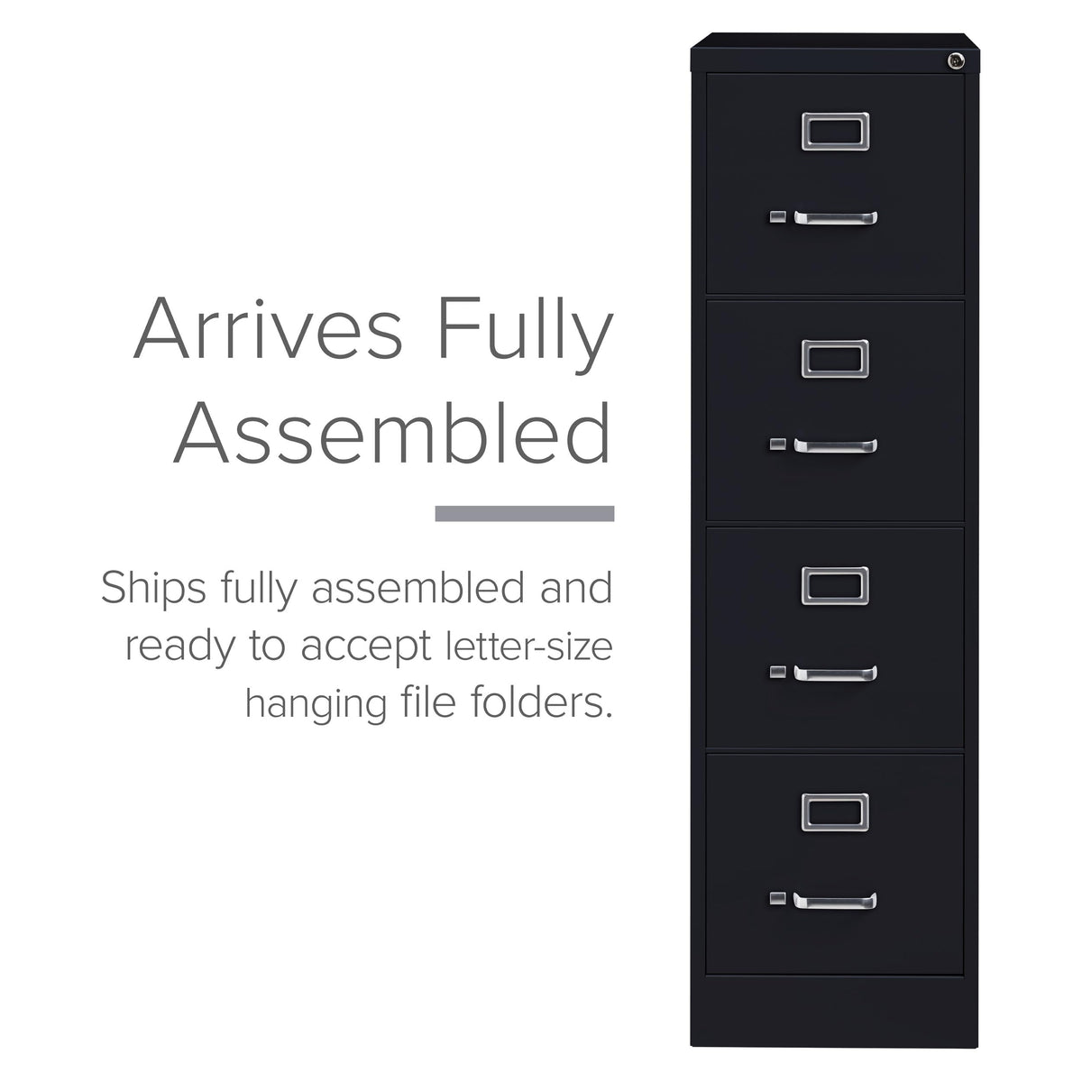 22" Deep 4 Drawer Letter Width Steel Vertical File Cabinet, Black D80825