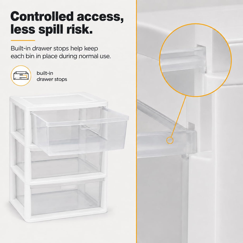 3-Drawer Plastic Storage Tower with Clear Removable Bins W696023