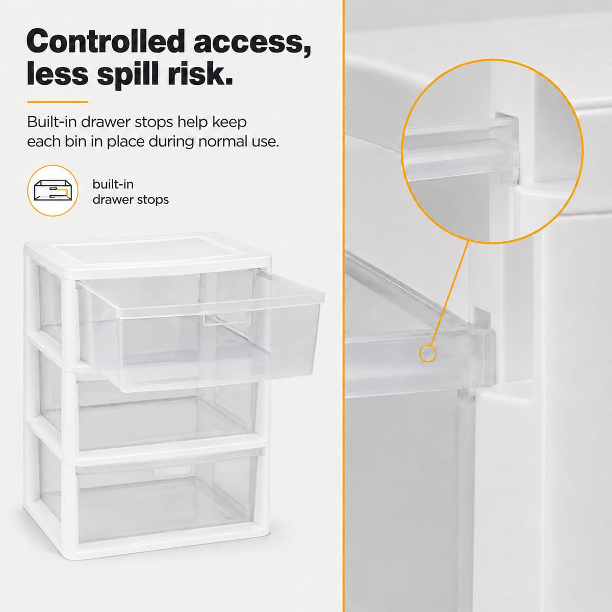 3-Drawer Plastic Storage Tower with Clear Removable Bins W696023