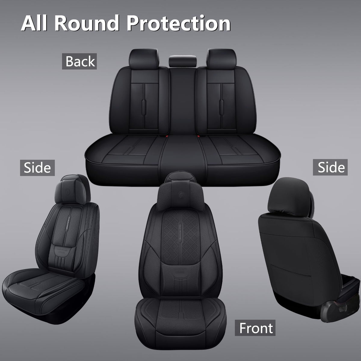 Black Leather 5-Seats Car Seat Covers O7734