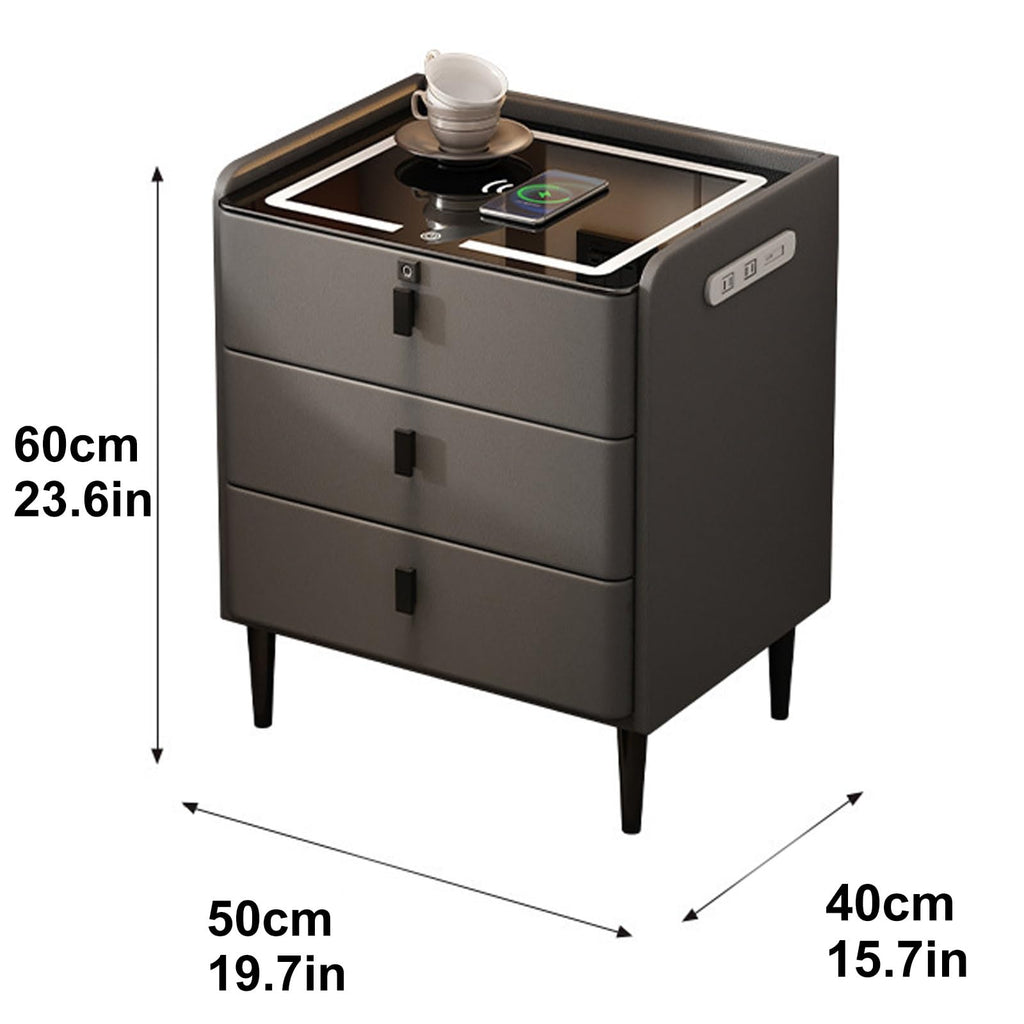Khaki Nightstand with Wireless Charging Station and 3 Drawers I12674
