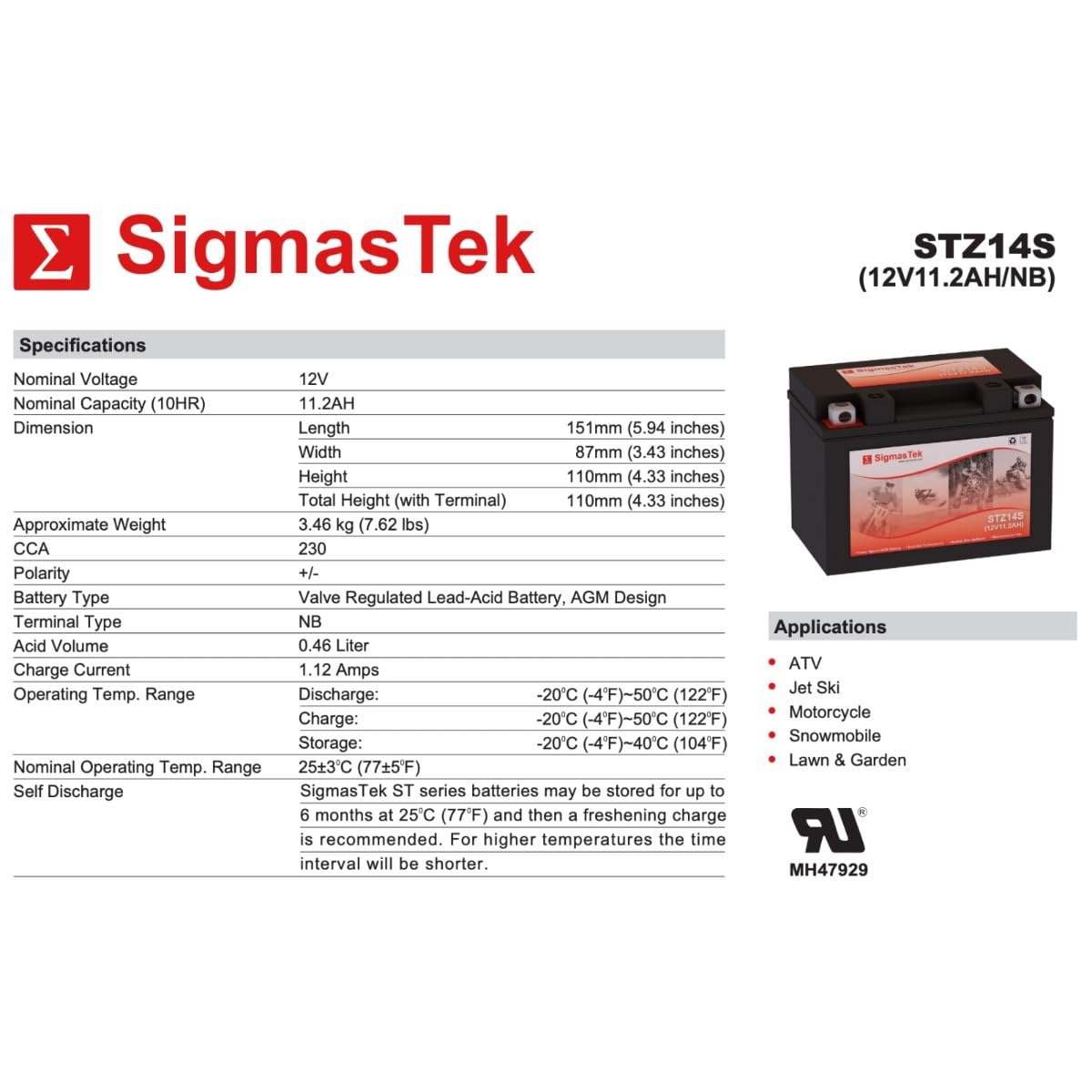 Sealed Lead Acid AGM Motorcycle Battery Q55332