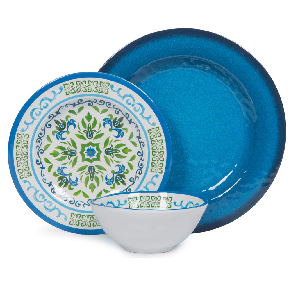 Melamine Dinnerware Set for 4, 12-Piece Blue Floral M230571
