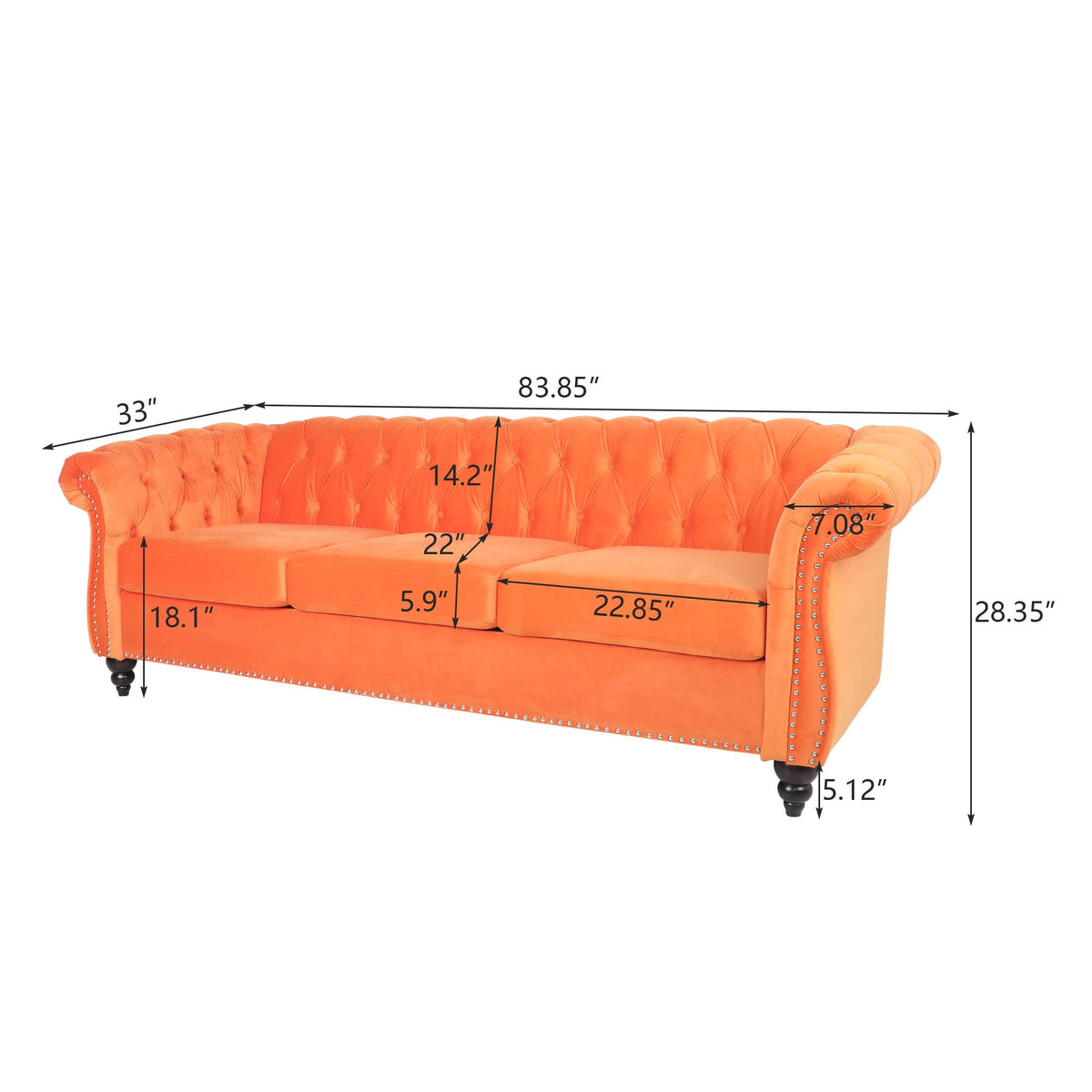 Orange Velvet 3 Seater Sofa H8231