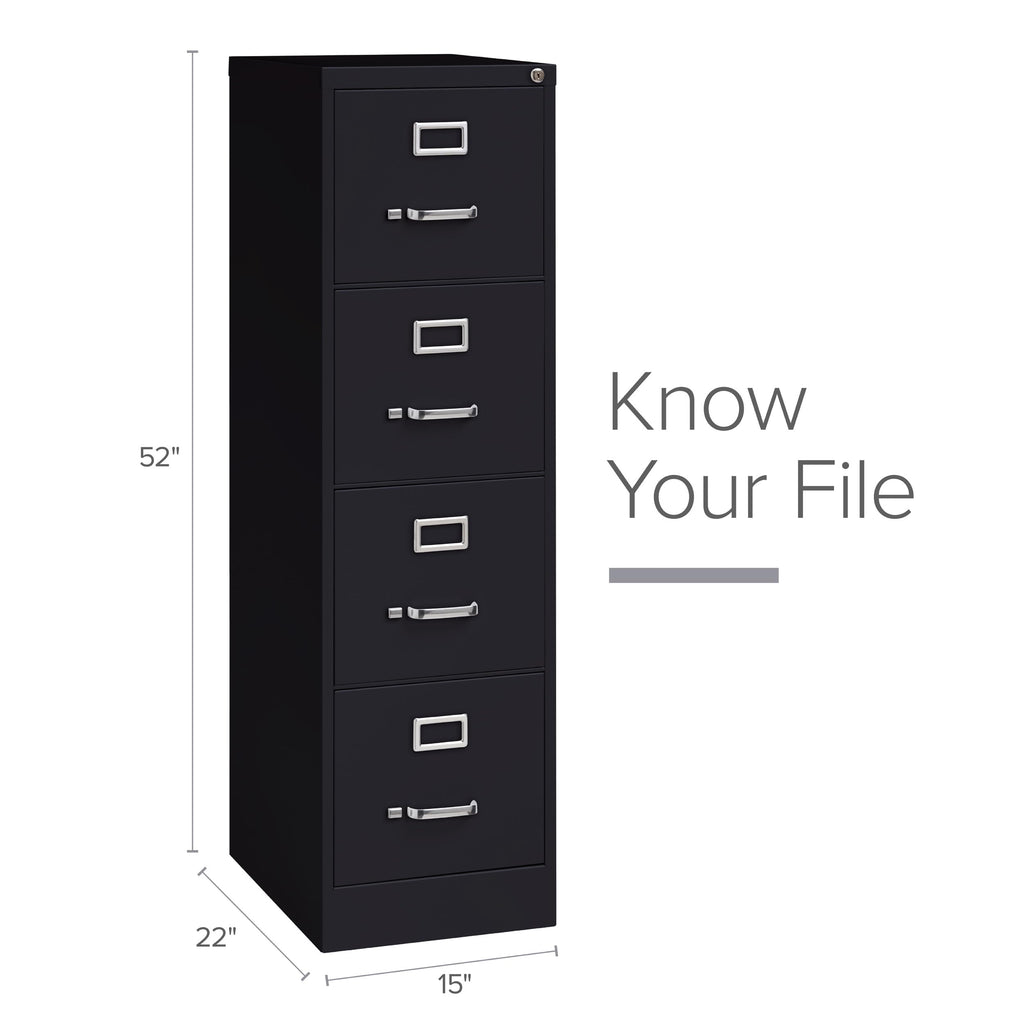 22" Deep 4 Drawer Letter Width Steel Vertical File Cabinet, Black D80825